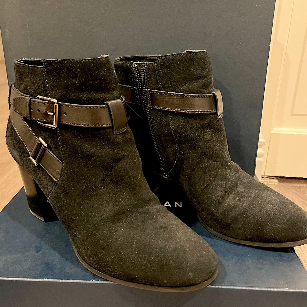 Black suede Cole Haan Fall booties